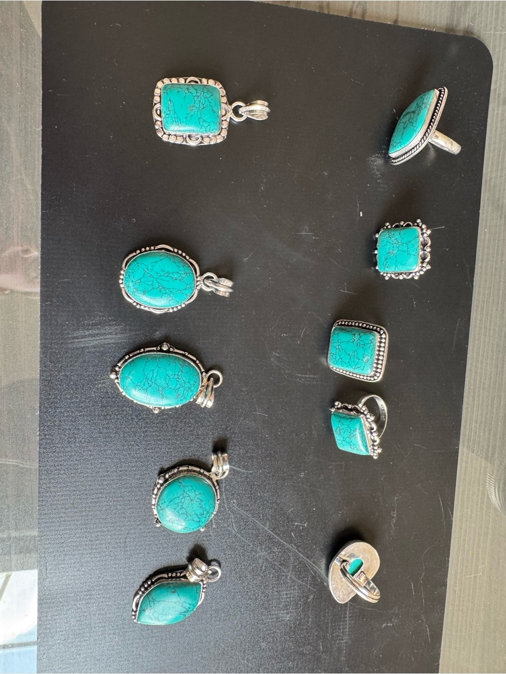 Reseller Bundle. 5- .925 stamped rings, 5-.925 turquoise colored pendants